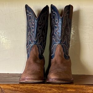 Men's Western Boots in Brown and Blue Leather